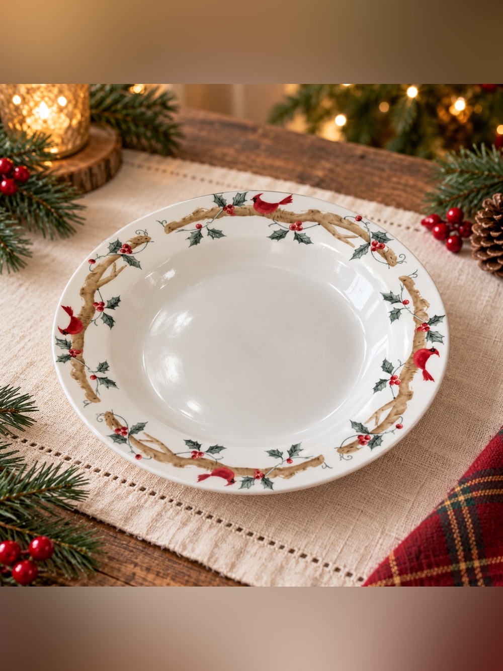 Home Essentials Woodland Celebration Cardinal Christmas Plates Set of 4